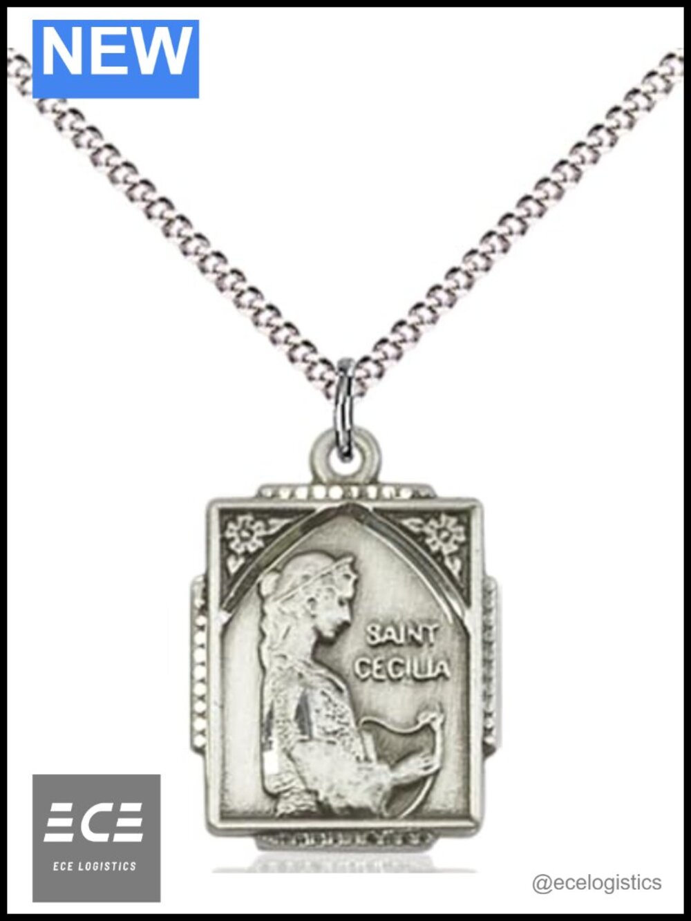 Sterling Silver Cecelia Medal Pendant Necklace 18" Curb Chain